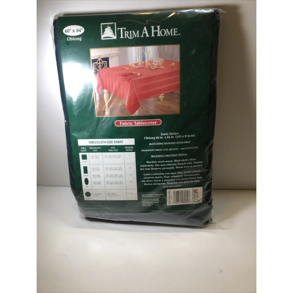Trim a Home Holiday Green Stripe Fabric TableCover NIP 60 X 84